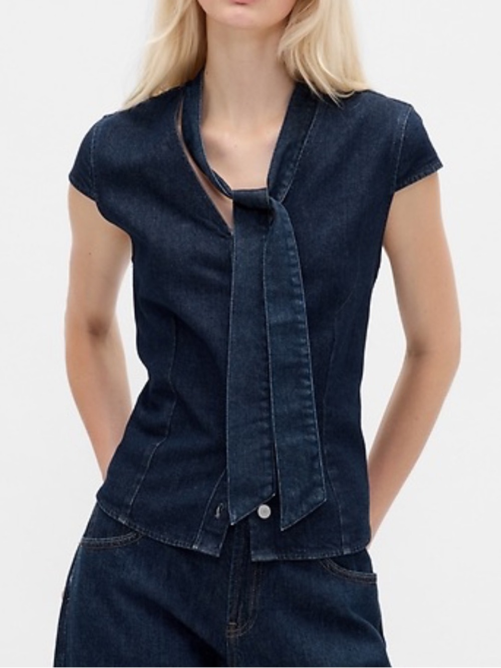 NWT Gap Denim Tie Neck Top